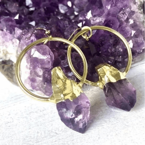 Raw Amethyst Nature Stone Earrings