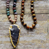 Tribal Black Obsidian Crystal Beaded Necklace