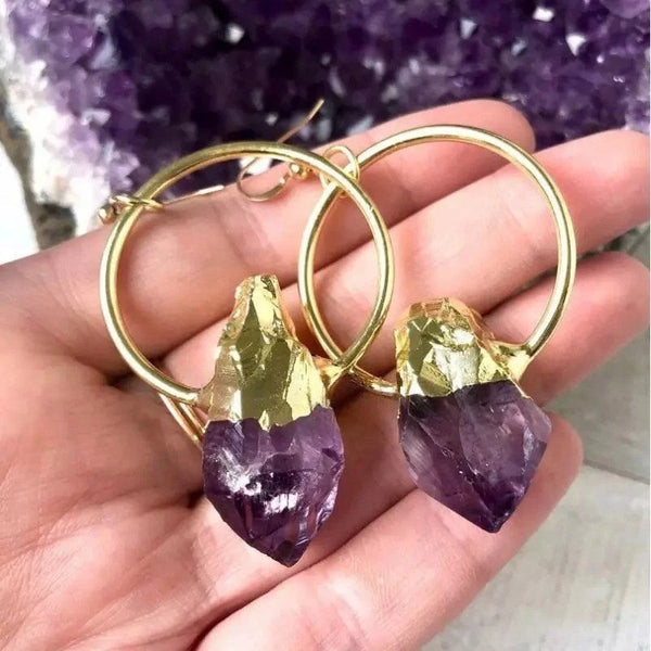 Raw Amethyst Nature Stone Earrings