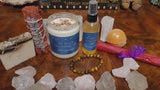 Spiritual Gift Box, Full Moon Ritual Box that includes a candle, bath bomb, soap, spray, Incense, sage smudge stick, selenite crystal stick, bracelet, and protection spiritual bath salts. This Protection Box is the perfect Cleansing Smudging Kit and Self Care Gift.